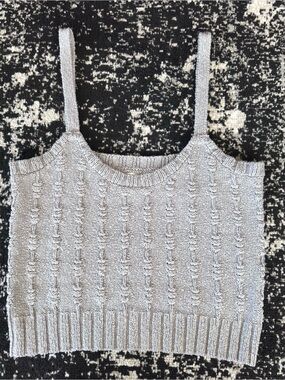 Gray Textured Sweater Knit Tank Top Small